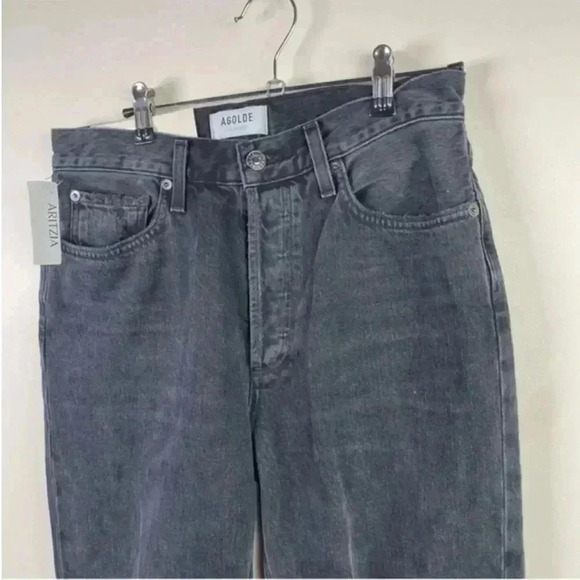 AGOLDE Black Lana Mid Rise Distressed Straight Leg Jean - Picture 4 of 12